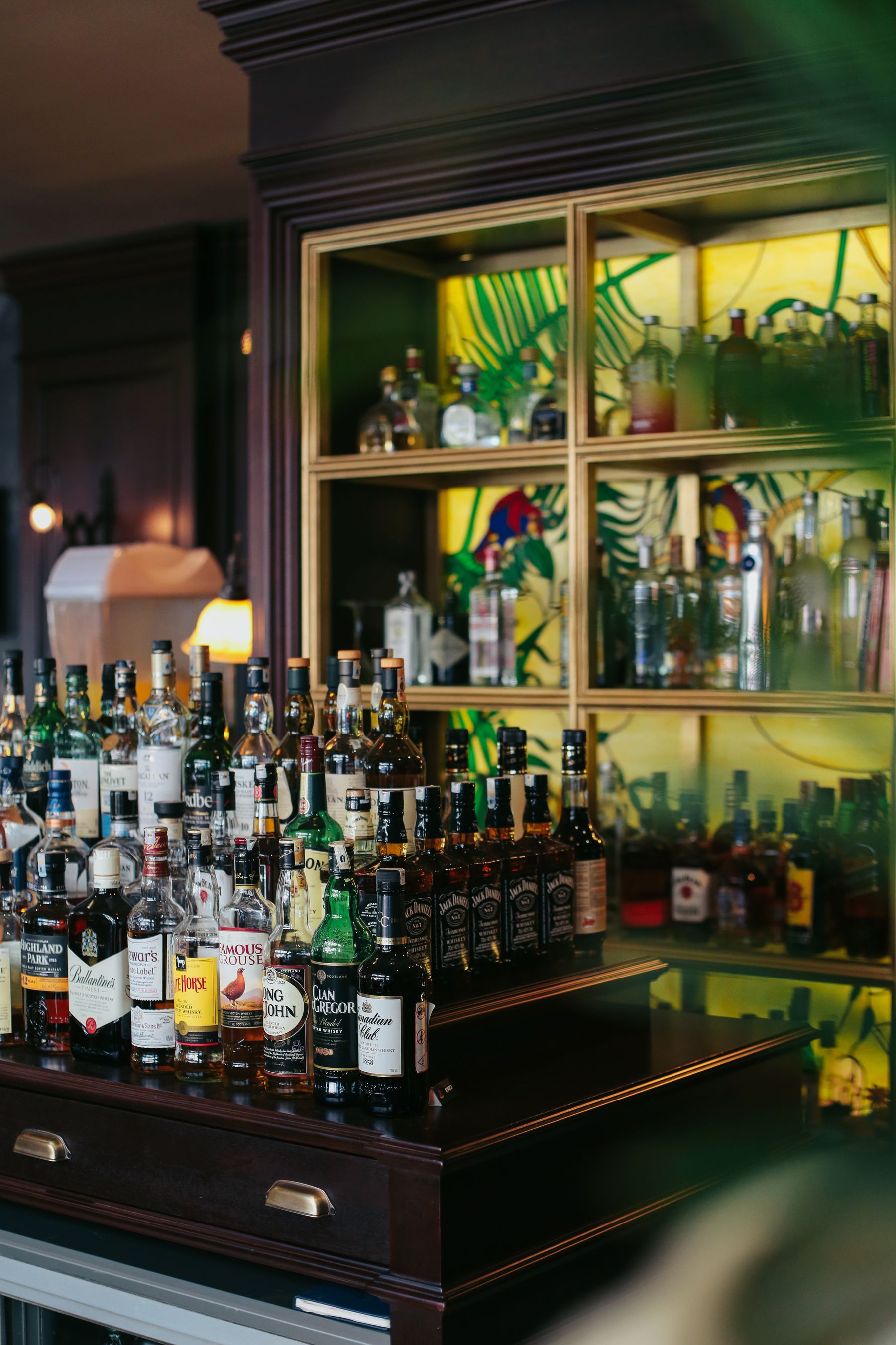 A private bar with an extensive spirits collection